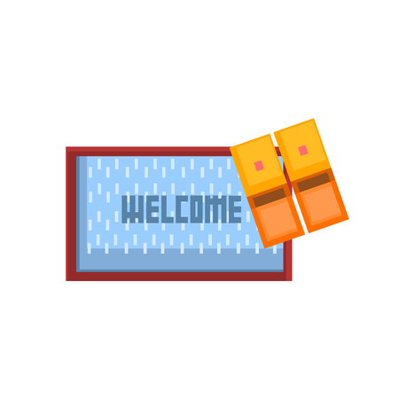 Threshols Welcoming Carpet And Slippers 8-bit Abstract Primitive Flat Vector Illustration On White Backgroundのイラスト素材