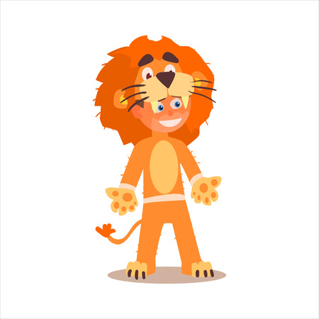 Boy Desguised As Lion Flat Isolated Vector Image In Cartoon Style On White Backgroundのイラスト素材