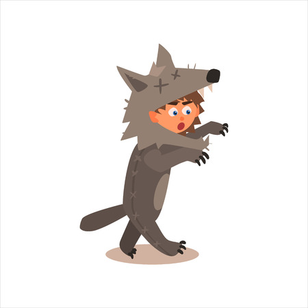 Boy Desguised As Wolf Flat Isolated Vector Image In Cartoon Style On White Backgroundのイラスト素材