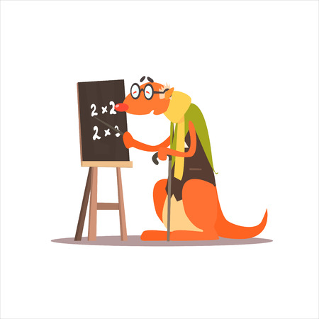 Kangooro Math Teacher Funny Childish Colorful Flat Vector Illustration On White Backgroundのイラスト素材