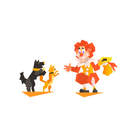 Circus Clown Pet Trainer Performing Graphic Flat Vector Design Isolated Illustration On White Backgroundのイラスト素材