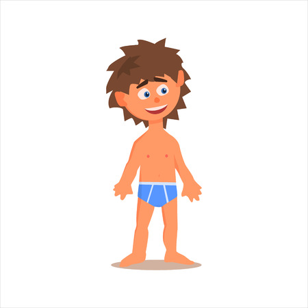 Little Boy In Underwear Flat Isolated Vector Image In Cartoon Style On White Backgroundのイラスト素材