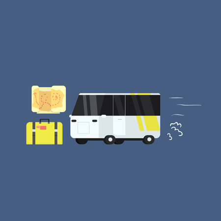 White Touristic Bus Primitive Graphic Style Flat Vector Icon On Blue Backgroundのイラスト素材