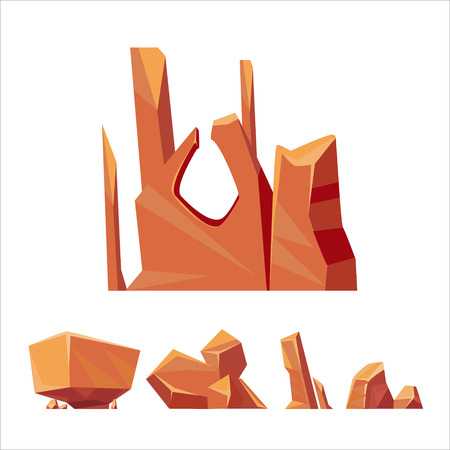 Cartoon Weird Brown Rock Set Vector Isolated Landscape Elements For Video Game Designのイラスト素材