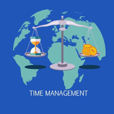 Time Management Concept Art Flat Vector Illustration In Bright Colors Infographic Style With Textのイラスト素材