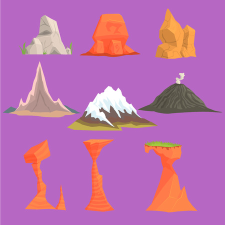 Rock And Mountain Set  Of Vector Isolated Landscape Elements For Video Game Designのイラスト素材