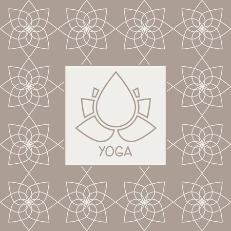 Abstract Lotus Flower Yoga Studio Design Card In Pastel Colors Flat Vector Design On Ornamental Backgroundのイラスト素材