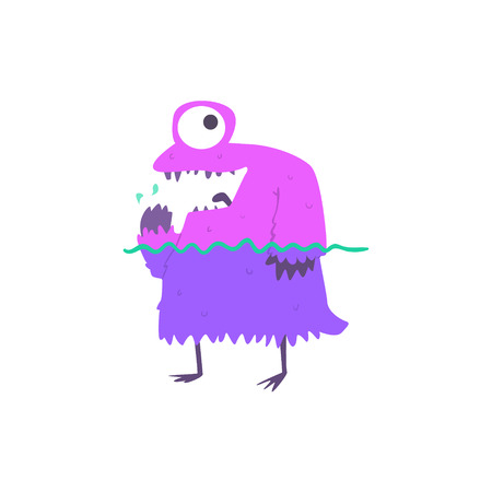 Standing In Water Monster On The Beach Childish Funny Flat Vector Illustration Isolated On White Backgroundのイラスト素材