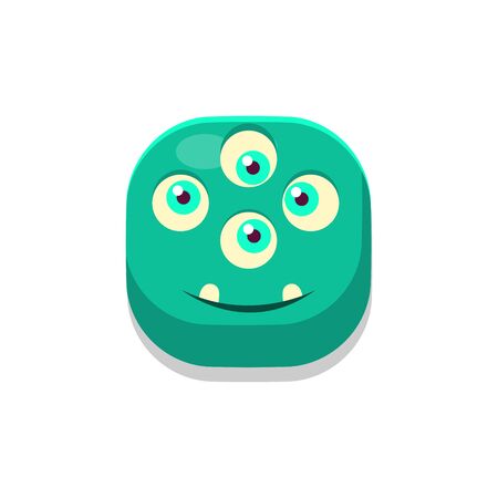 Satisfied Monster Square Icon Isolated On White Background In Fun Childish Emoji Style Vector Designのイラスト素材