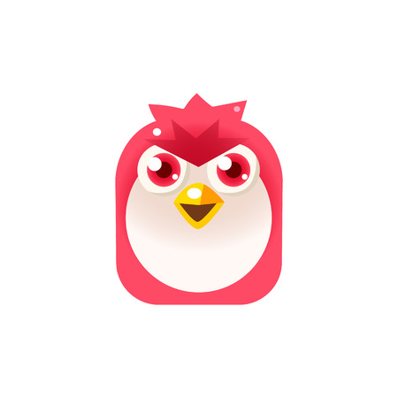 Angry Pink Chick Square Icon Colorful Bright Childish Cartoon Style Icon Flat Vector Design Isolated On White Backgroundのイラスト素材