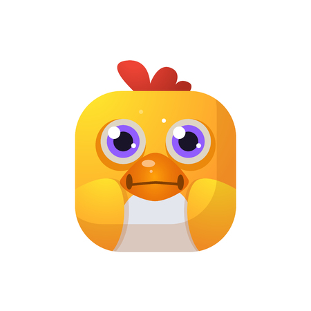 Chicken Square Icon Colorful Bright Childish Cartoon Style Icon Flat Vector Design Isolated On White Backgroundのイラスト素材