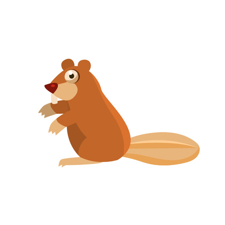 Beaver Simplified Cute Illustration In Childish Flat Vector Design Isolated On White Backgroundのイラスト素材