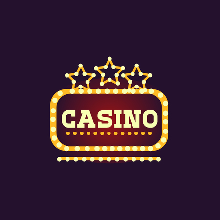 Yellow Casino Square Neon Sign Las Vegas Style Illumination Bright Color Vector Design Stickerのイラスト素材