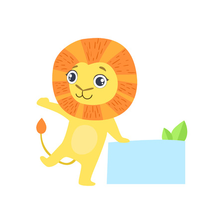 Lion With The Template For The Message Cute Childish Colorful Flat Vector Illustration On White Backgroundのイラスト素材