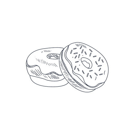 Donuts Hand Drawn Cool Monochrome Vector Contour Sketchのイラスト素材