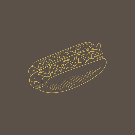 Hot Dog Hand Drawn Cool Monochrome Vector Contour Sketchのイラスト素材