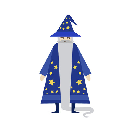 Fairytale Wizard Flat Isolated Childish Style Simple Vector Drawing In Bright Colors On White Backgroundのイラスト素材