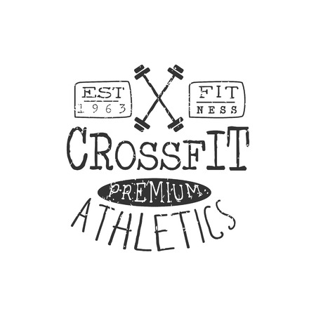 Vintage Gym Fitness Stamp Collection Of Monochrome Vector Design Label On White Backgroundのイラスト素材