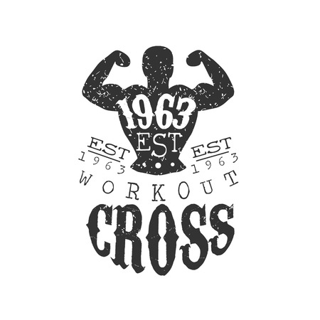 Vintage Gym Fitness Stamp Collection Of Monochrome Vector Design Label On White Backgroundのイラスト素材