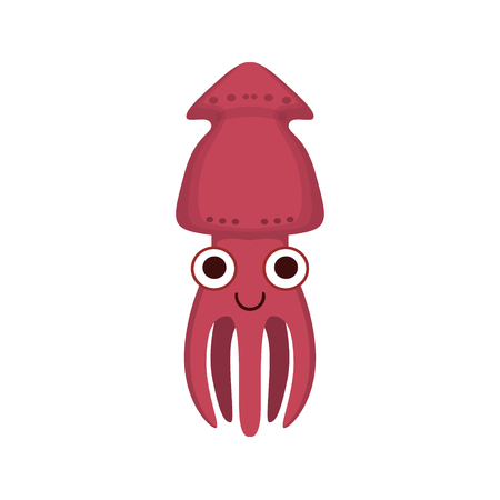 Squid Simple Cartoon Character Flat Primitive Design Bright Color Vector Icon On White Backgroundのイラスト素材
