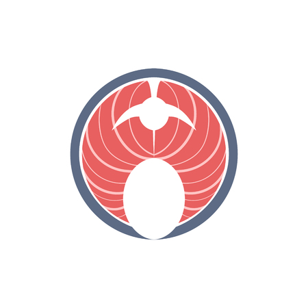Red Fish Steak  Flat Primitive Design Bright Color Vector Icon On White Backgroundのイラスト素材