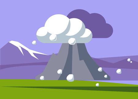 Volcano Erupting In Iceland Flat Bright Color Simplified Vector Illustration In Realistic Cartoon Style Designのイラスト素材