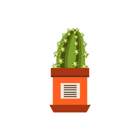 Cactus In A Pot Flat Cartoon Childish Style  Vector Icon Isolated On White Backgroundのイラスト素材