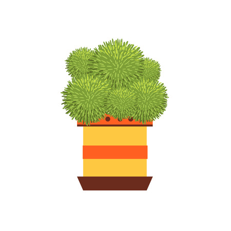 Many Globe Shape Cacti In A Pot Flat Cartoon Childish Style  Vector Icon Isolated On White Backgroundのイラスト素材