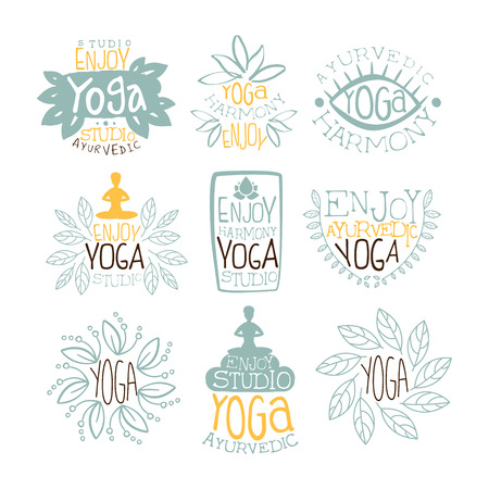 Ayurvedic Studio Vintage Stamp Collection Of Light Color Vector Design Labels On White Backgroundのイラスト素材