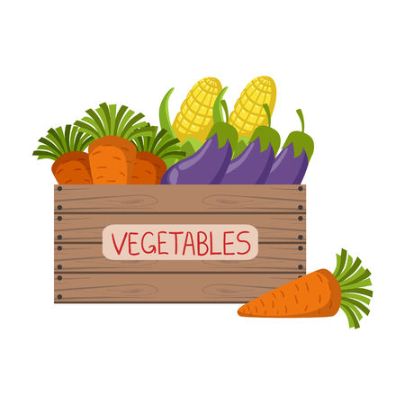 Fresh Vegetables Crate Flat Simple Colorful Design Vector Illustrationのイラスト素材