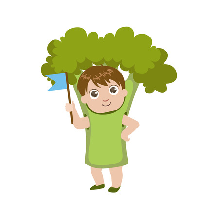 Boy Dressed As Broccoli Colorful Simple Design Vector Drawing Isolated On White Backgroundのイラスト素材