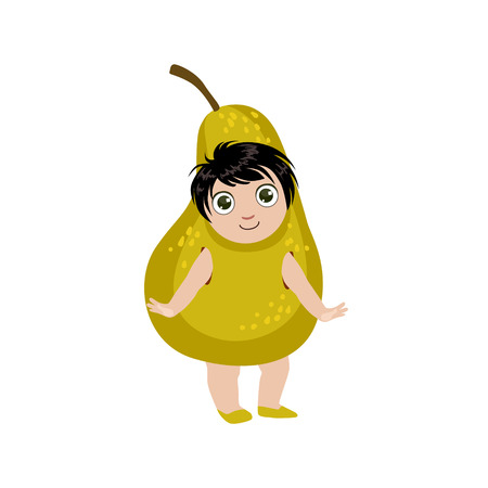Boy Dressed As Pear Colorful Simple Design Vector Drawing Isolated On White Backgroundのイラスト素材