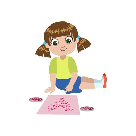 Girl Doing An Application Of A Heart Colorful Simple Design Vector Drawing Isolated On White Backgroundのイラスト素材