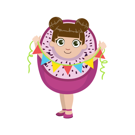 Girl Dressed As Dragon Fruit Colorful Simple Design Vector Drawing Isolated On White Backgroundのイラスト素材