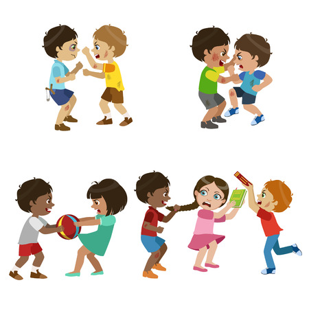 Kids Bullies Childish Cartoon Style Cute Vector Illustration On White Backgroundのイラスト素材