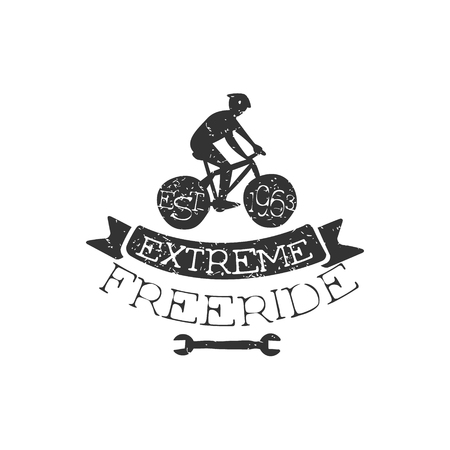 Extreme Freeride Vintage Label. Black And White Freeride Club Hand Drawn Emblem. Monochrome Retro Vector Designed Stamp.のイラスト素材
