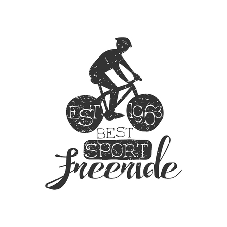 Sport Freeride Vintage Label. Black And White Freeride Club Hand Drawn Emblem. Monochrome Retro Vector Designed Stamp.のイラスト素材