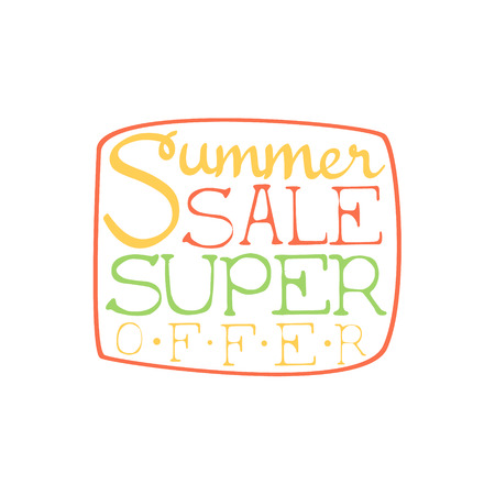 Super Sale Colorful Ad. Colorful Summer Beach Holiday Promotion Banner. Cool Calligraphic Hand Drawn Vector Advertisement For Travel Agency.のイラスト素材