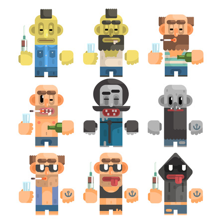 Antisocial People Icon Set Of Flat Primitive Stylized Graphic Design Vector Icons Isolated On White Backgroundのイラスト素材