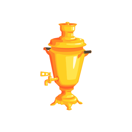 Golden Russian Water Boiler Bright Color Detailed Cartoon Style Vector Illustration Isolated On White Backgroundのイラスト素材