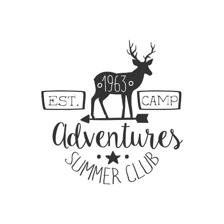 Summer Club Adventures Vintage Black And White Monochrome Vector Design Label On White Backgroundのイラスト素材