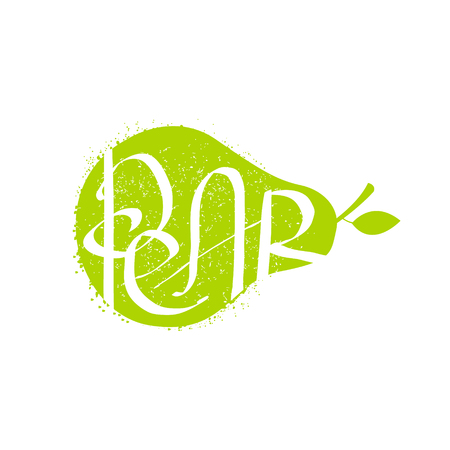 Pear Name Of Fruit Written In Its Silhouette Colorful Trendy Vector Design Sticker Isolated On White Backgroundのイラスト素材