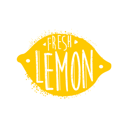 Lemon Name Of Fruit Written In Its Silhouette Colorful Trendy Vector Design Sticker Isolated On White Backgroundのイラスト素材