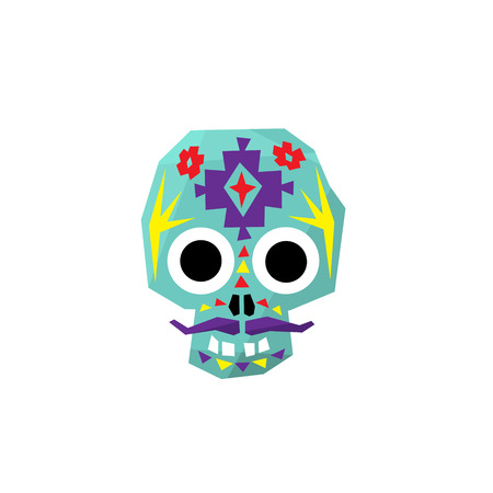 Bright Color Traditional Mexican Painted Scull Cool Pattern Vector Design Icon Isolated On White Backgroundのイラスト素材