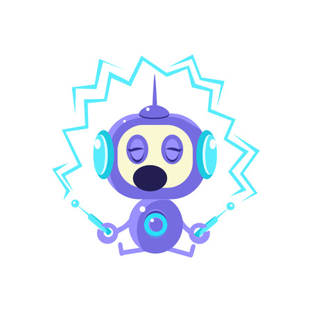 Robot Surrounded By Electricity Flat Childish Cartoon Style Vector Drawing Isolated On White Backgroundのイラスト素材
