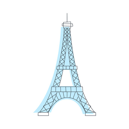 Eifel Tower Monument In Paris Light Color Flat Cute Illustration In Simplified Outlined Vector Designのイラスト素材