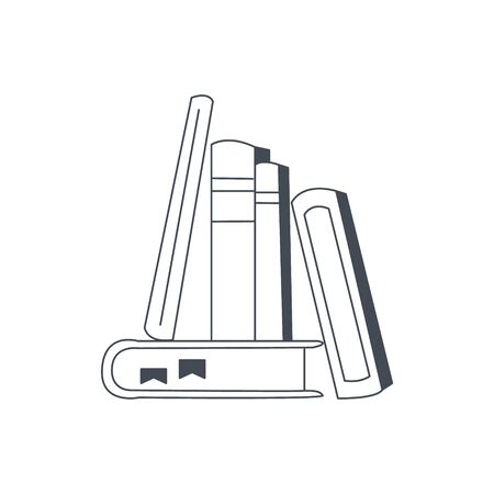 Books Standing And Leaning To Each Other Black And White Hand Drawn Illustration In Simplified Graphic Style On White Backgroundのイラスト素材