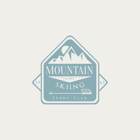 Mountain Skiing Emblem Classic Style Vector   With Calligraphic Text On White Backgroundのイラスト素材