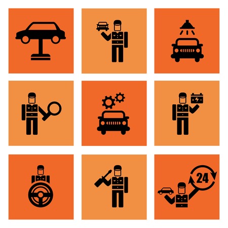 Auto service car auto mechanic repair icons flat set isolated illustrationの写真素材