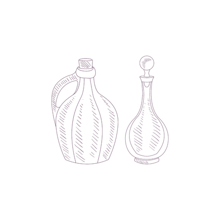 Wine Glass Jug And Pitcher Hand Drawn Reslistic Detailed Sketch In Beautiful Classy Style On White Backgroundのイラスト素材